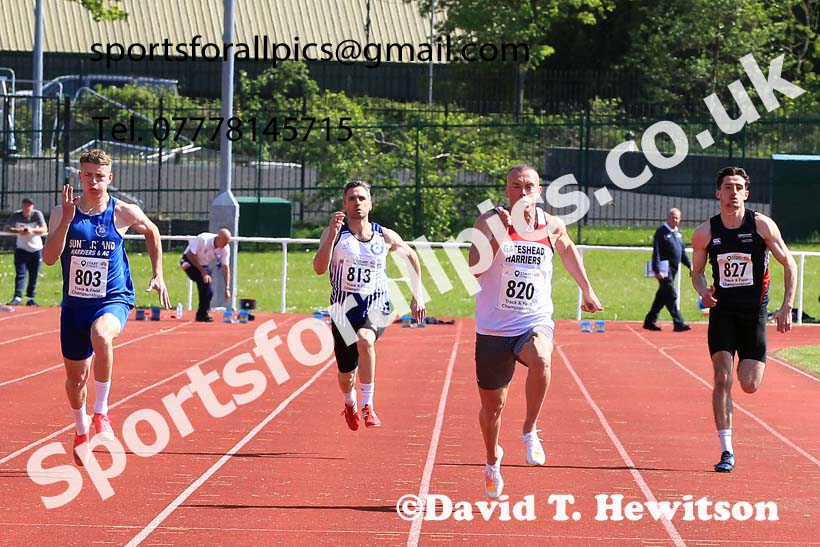Senior Mens 100 metres, 2023 North Eastern Track and Field Champs., Middlesbrough Sports Village, Middlesbrough. Photo: David T. Hewitson/Sports for All Pics